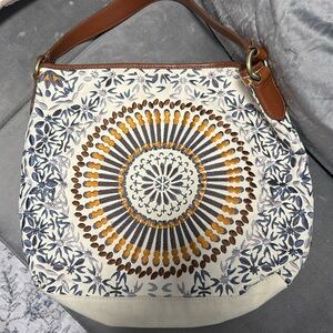 COLE HAAN Women's Sierra Embroidery Carryall Purse O/S Blue Gold Multicolor Boho